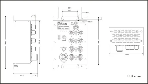 Промышленные коммутаторы неуправляемые 8-ми портовые Gigabit Ethernet с поддержкой PoE ORing TGPS-1080-M12-24V