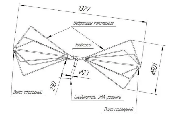 Широкополосная измерительная биконическая антенна СКАРД-Электроникс П6-121М1