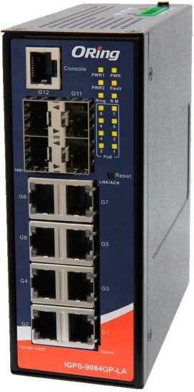 Компактный управляемый 12-портовый Gigabit Ethernet PoE-коммутатор ORing IGPS-9084GP-LA