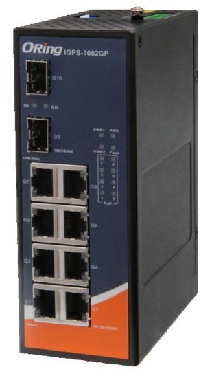 Промышленные гигабитные 10-портовые коммутаторы ORing IGPS-1082GP с функцией PoE Промышленные гигабитные 10-портовые коммутаторы ORing IGPS-1082GP с функцией PoE