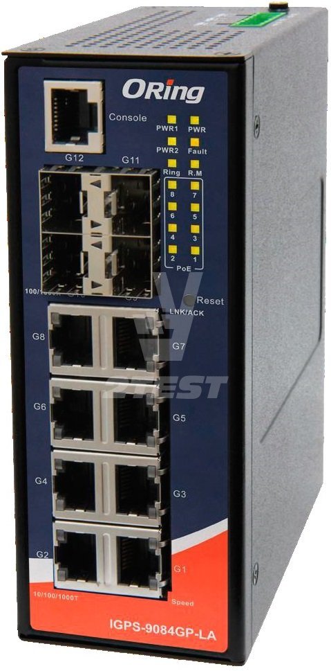 Описание Промышленные управляемые 12-портовые Gigabit Ethernet коммутаторы ORing IGPS-9084GP с поддержкой PoE